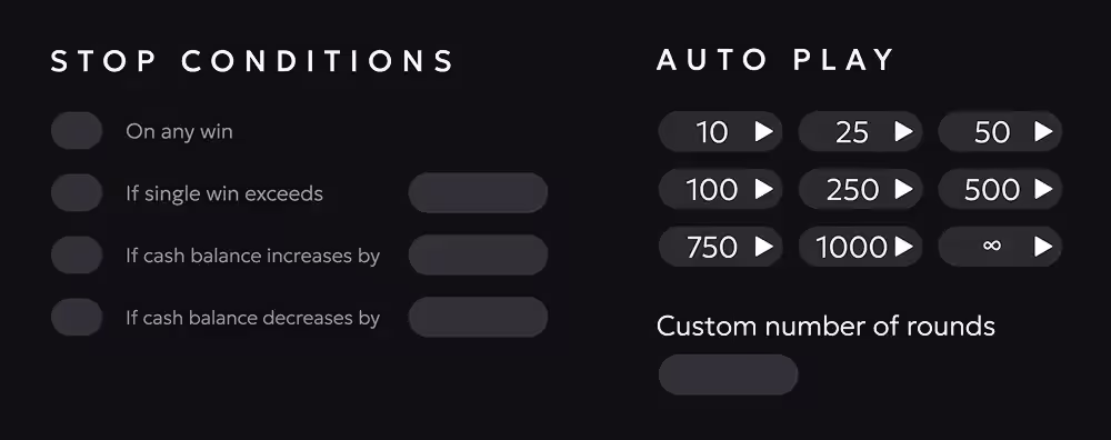 Avia Masters 2 Auto Play configuration menu with round count and stop limits